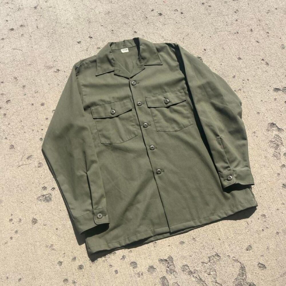 Vintage 80s Military Old Money Y2K Button Up Longsleeve Shirt